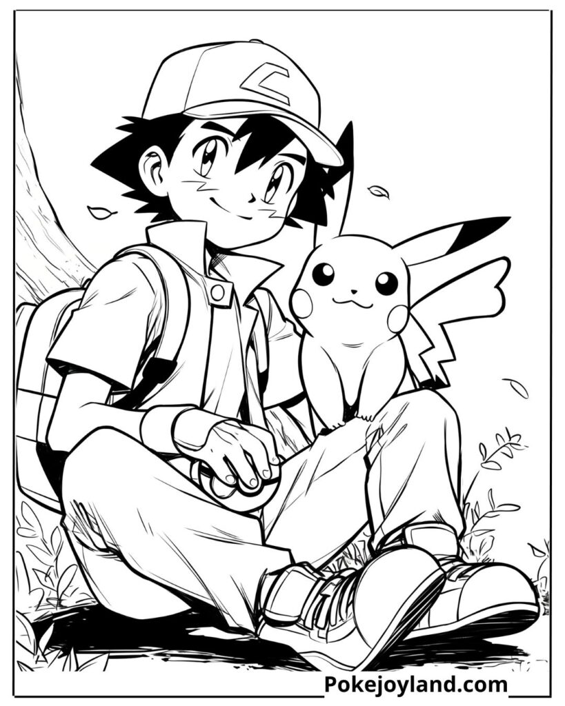 Ash and Pikachu Coloring Page