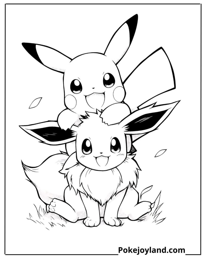 Pikachu and Eevee Coloring Page