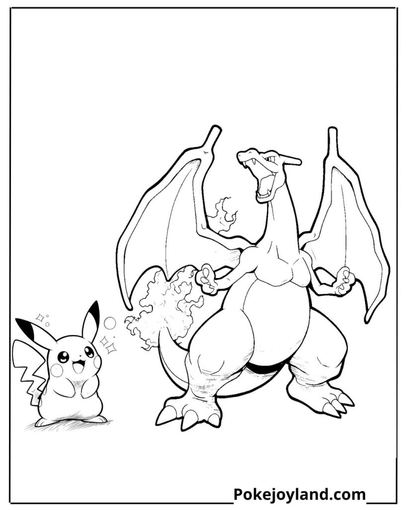 Charizard and Pikachu coloring page
