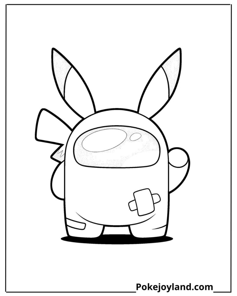 Among us pikachu coloring page