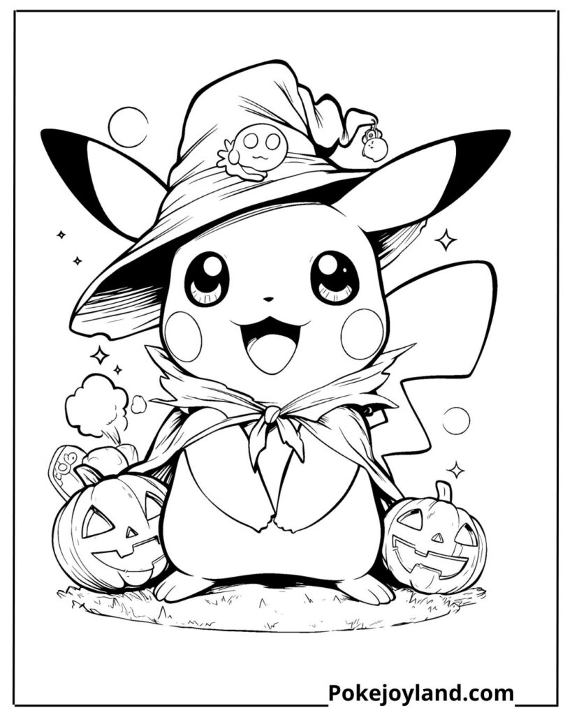 Halloween pikachu coloring page