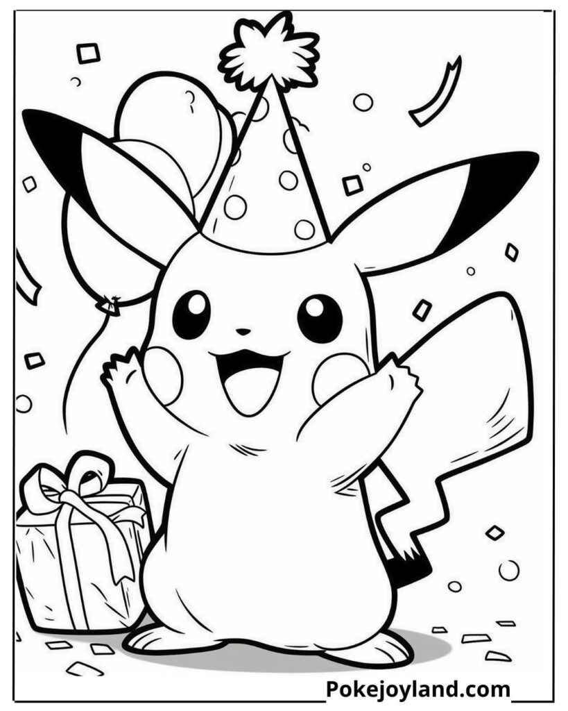 Birthday pikachu coloring page