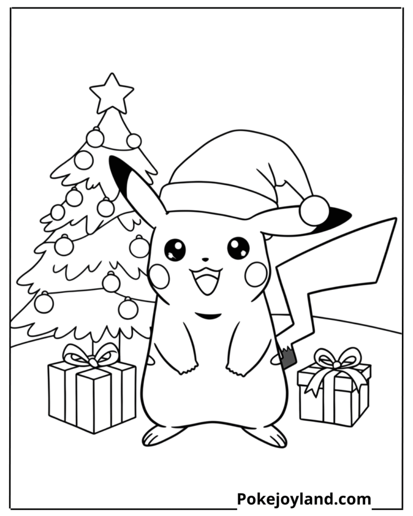 Christmas Pikachu Coloring Page