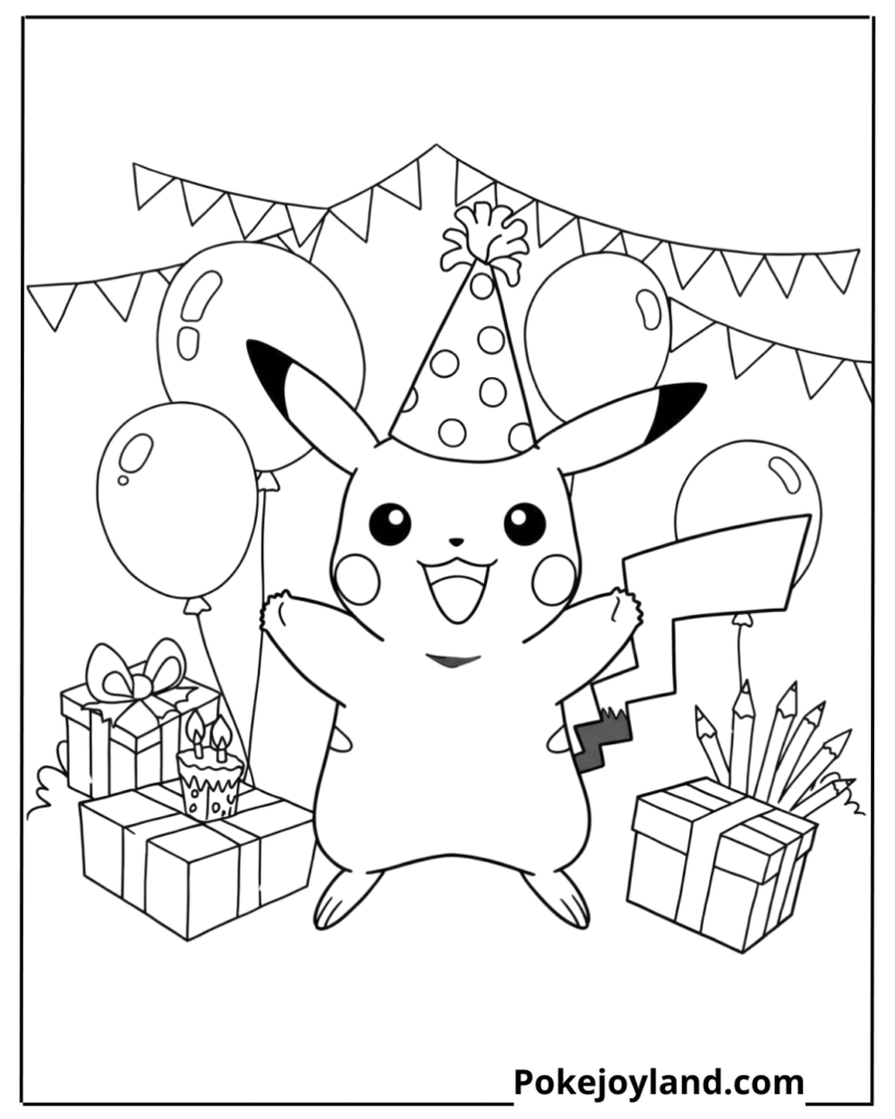 Pikachu Birthday Coloring Page