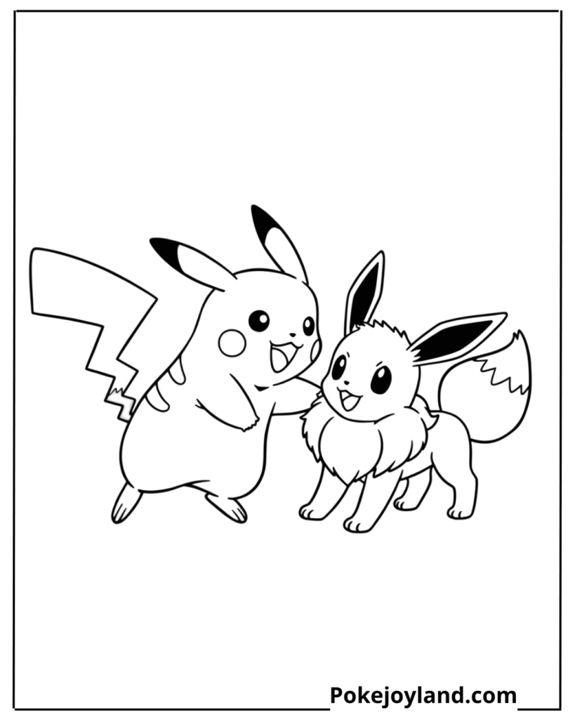 Pikachu with Eevee Coloring Page