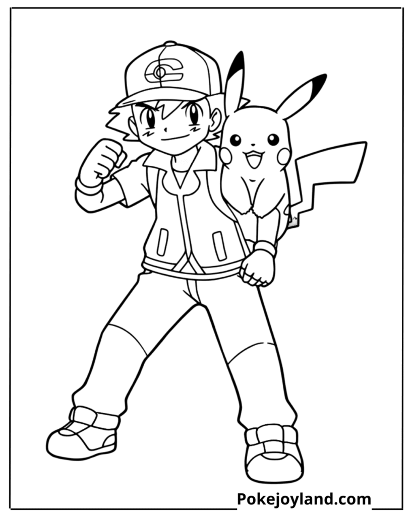 Ash and Pikachu Coloring Page