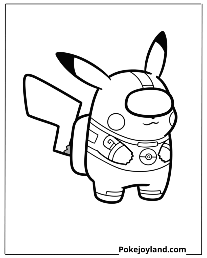 Among us Pikachu Coloring Page