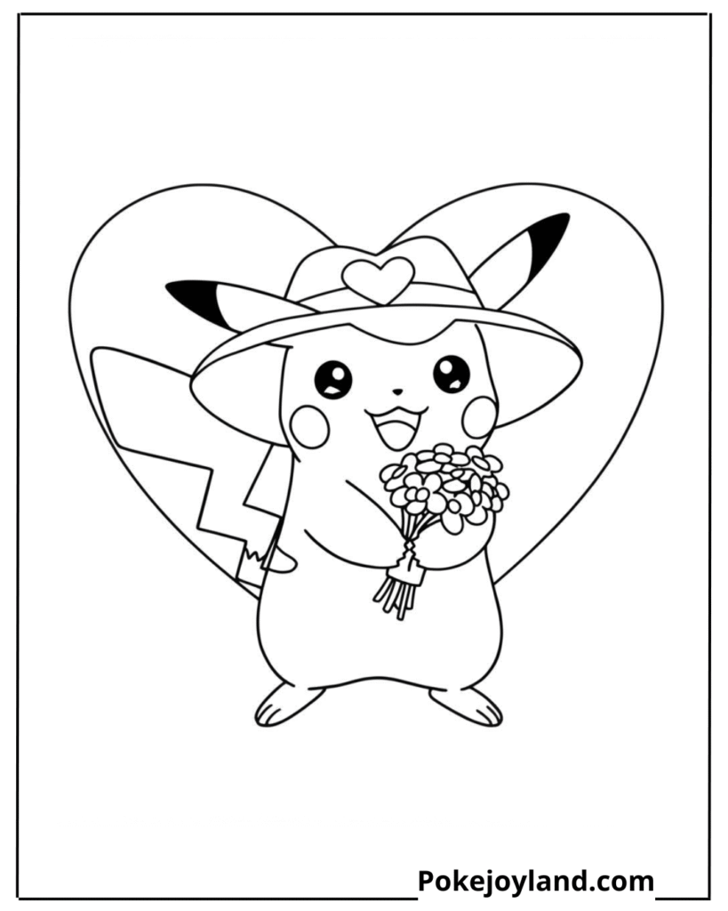 Pikachu celebrating Valentine's Day Coloring Page