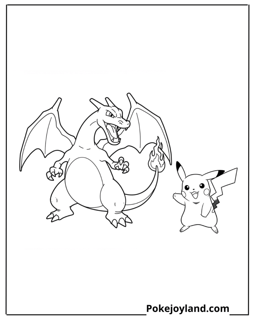 Charizard and Pikachu Coloring Page