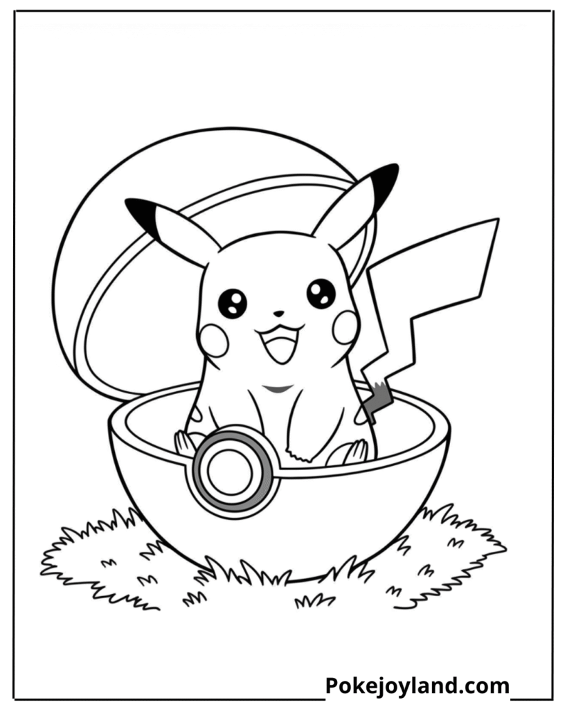 Pikachu inside Pokeball Coloring Page