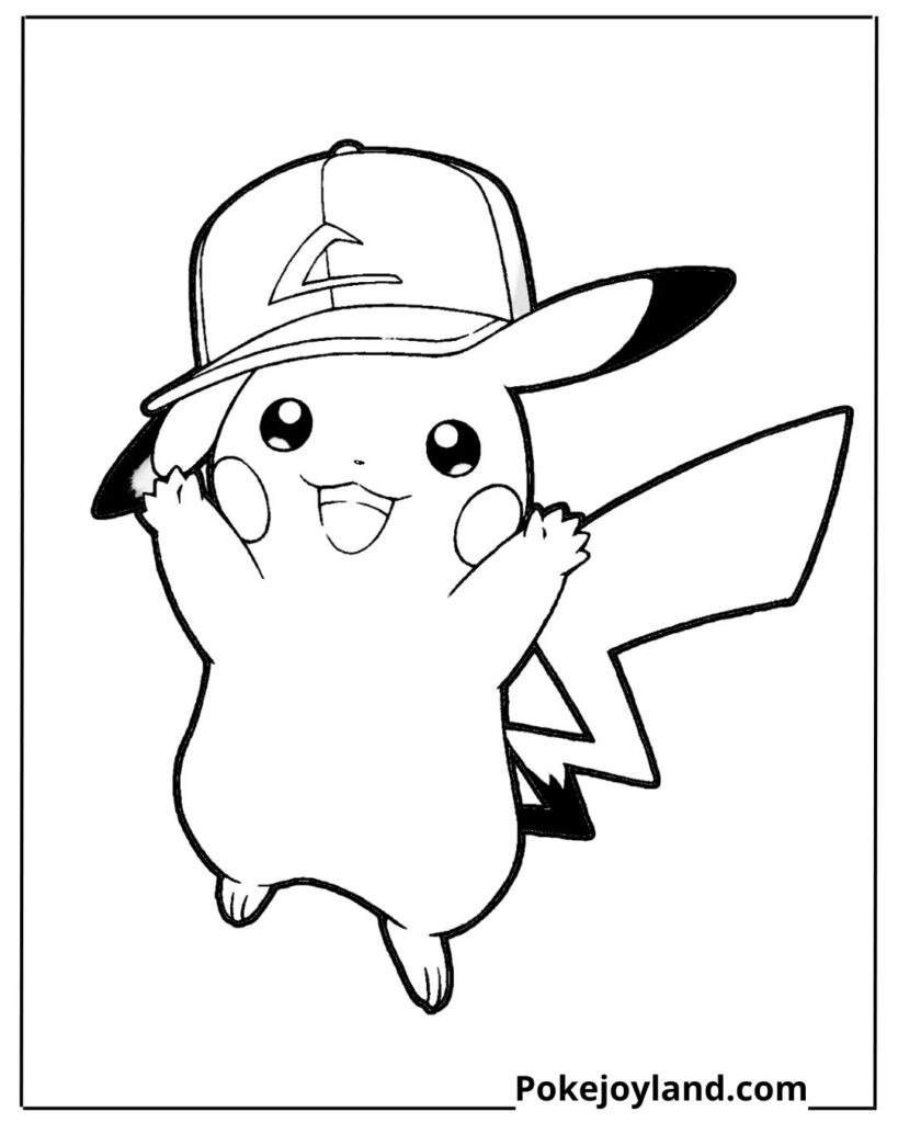 Pikachu with hat coloring page