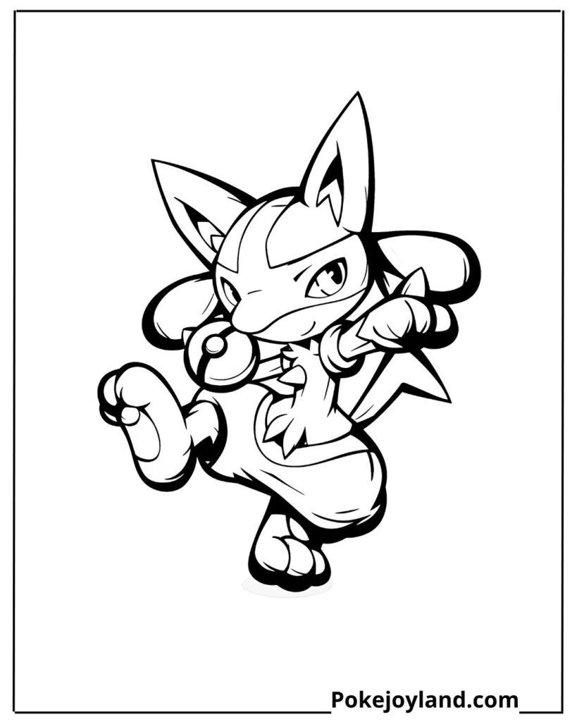 Lucario holding a pokeball coloring page