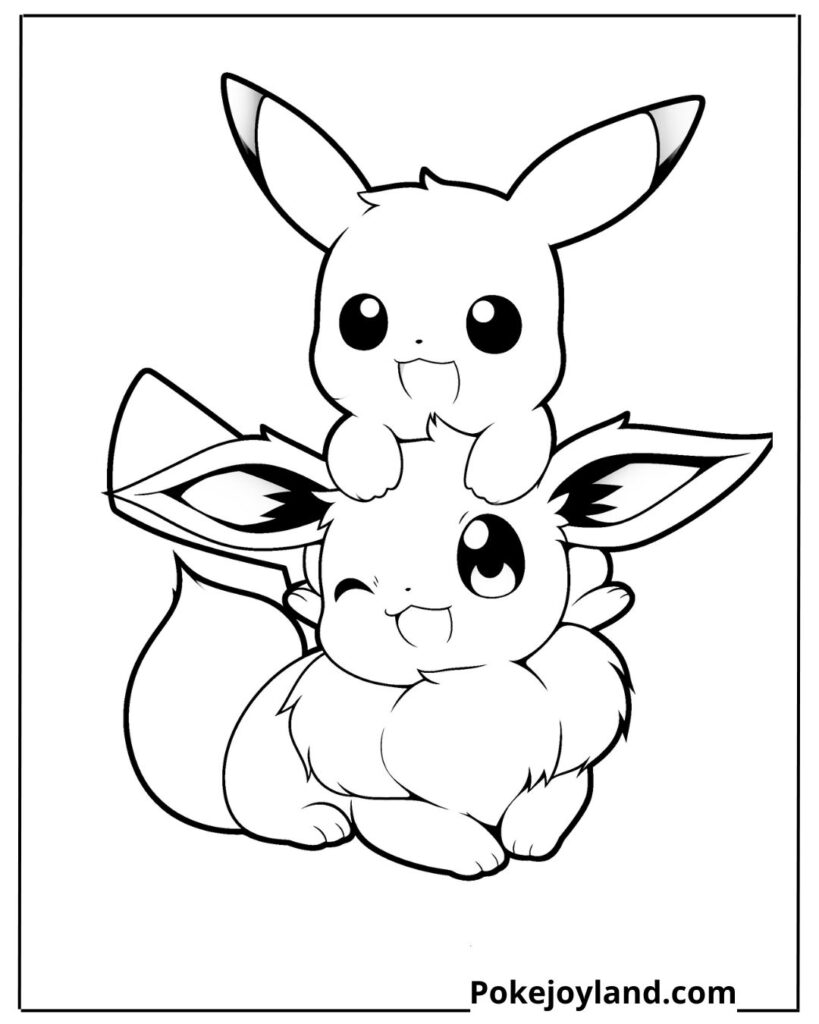 Eevee and pikachu coloring page
