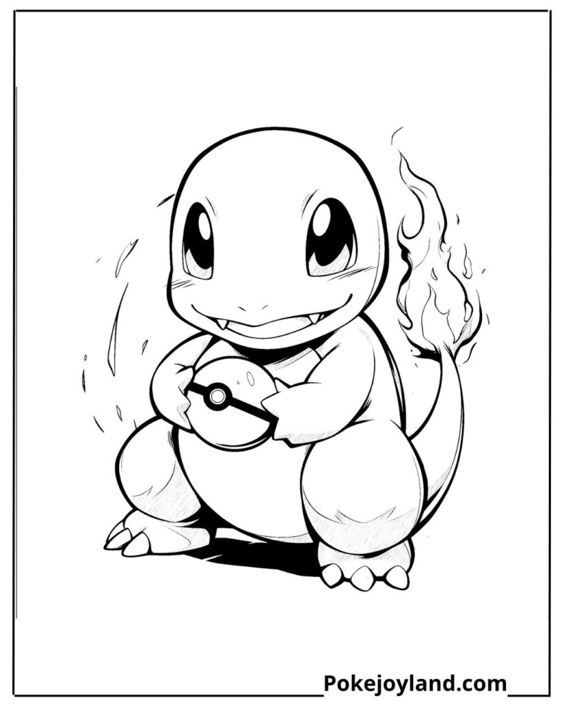 Charmander holding pokeball coloring page