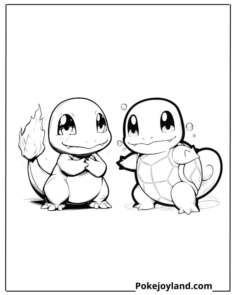 Squirtle and charmander coloring page
