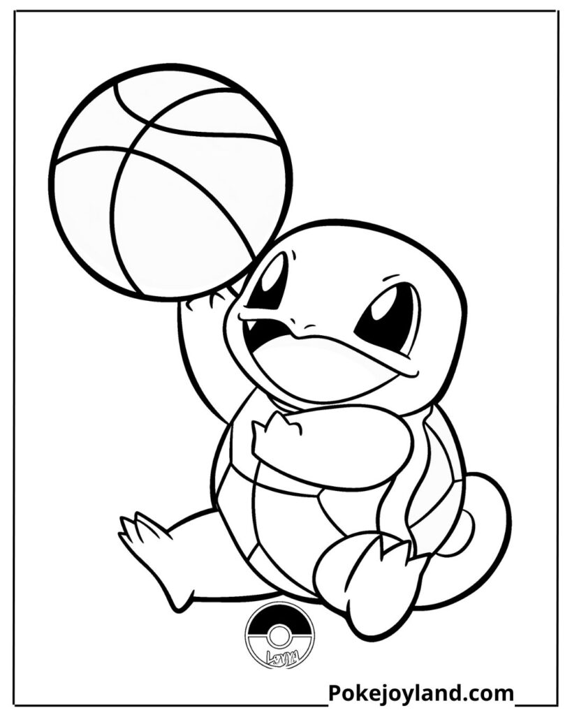 Squirtle playing basketball coloring page


