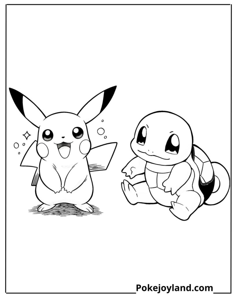 Pikachu and squirtle coloring page
