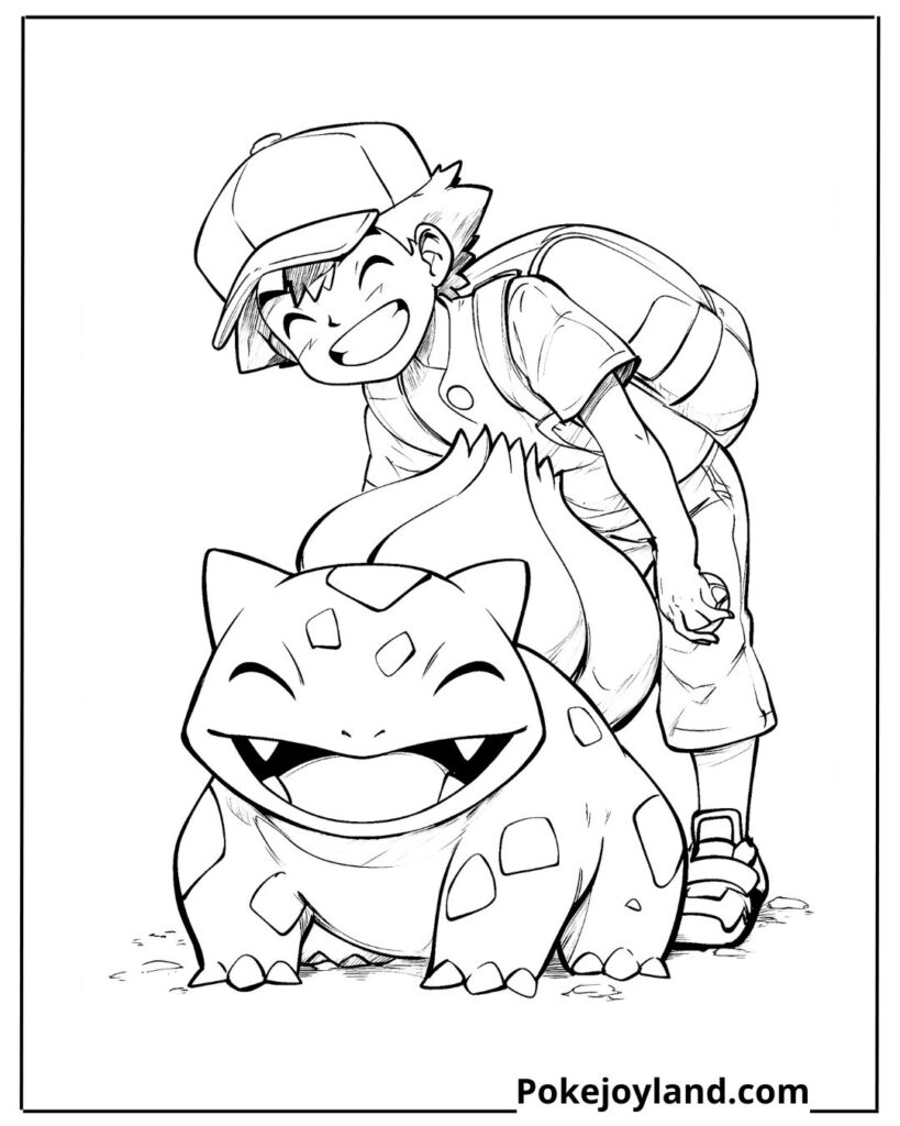 Bulbasaur with pokemon trainer coloring page