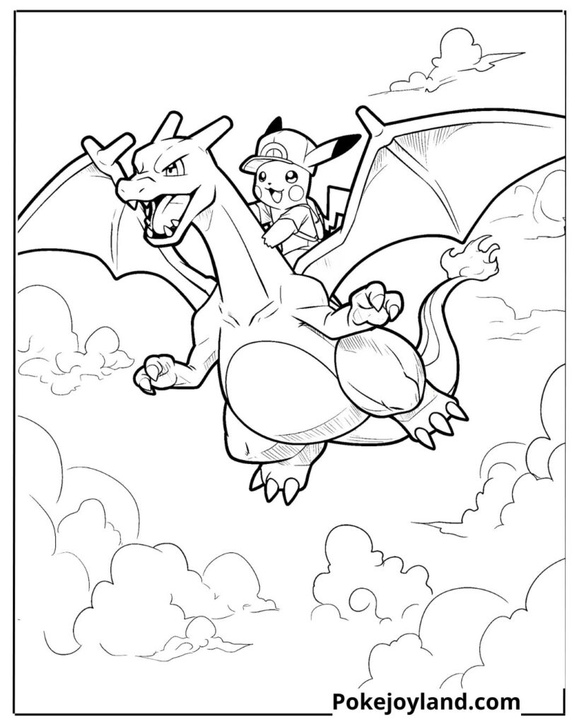 Charizard and pikachu coloring page
