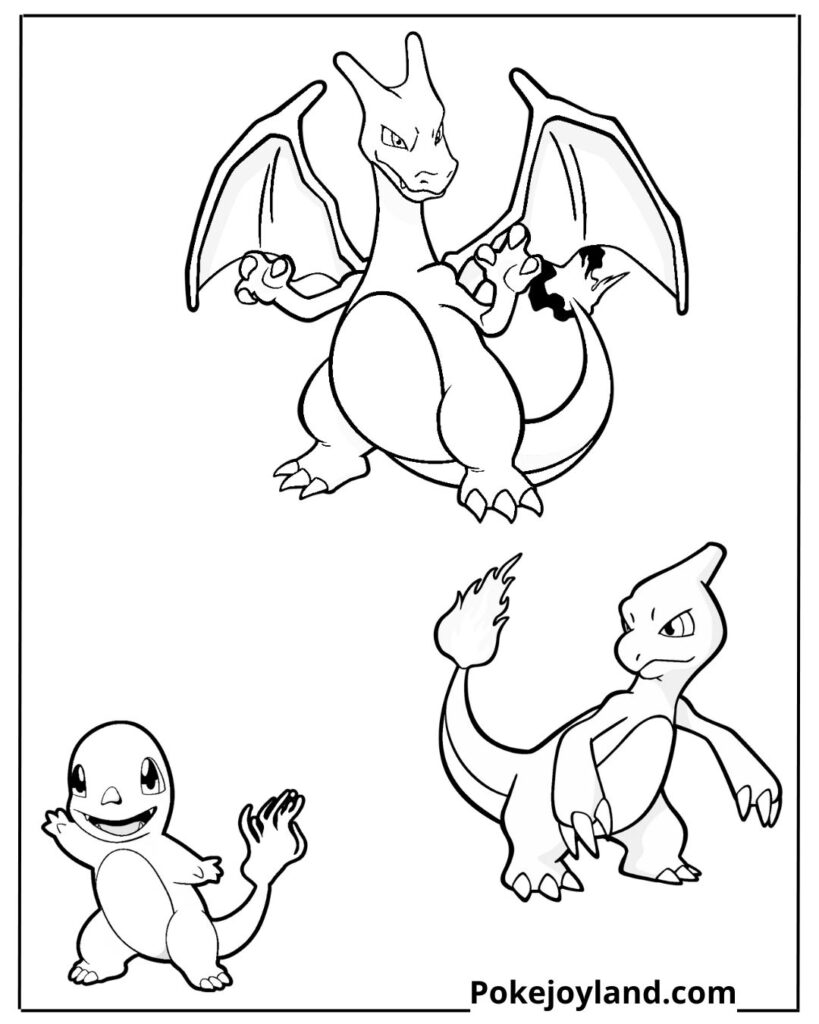 Charmander charmeleon charizard coloring page
