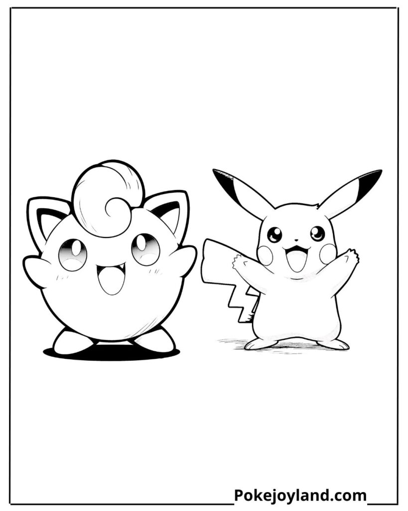 Pikachu and jigglypuff coloring page