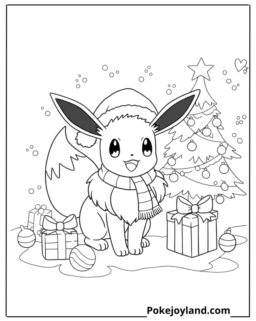 Santa Eevee Coloring Page