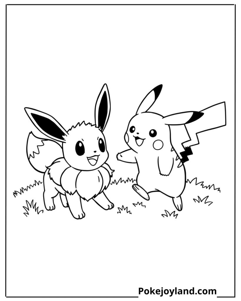 Eevee with Pikachu Coloring Page
