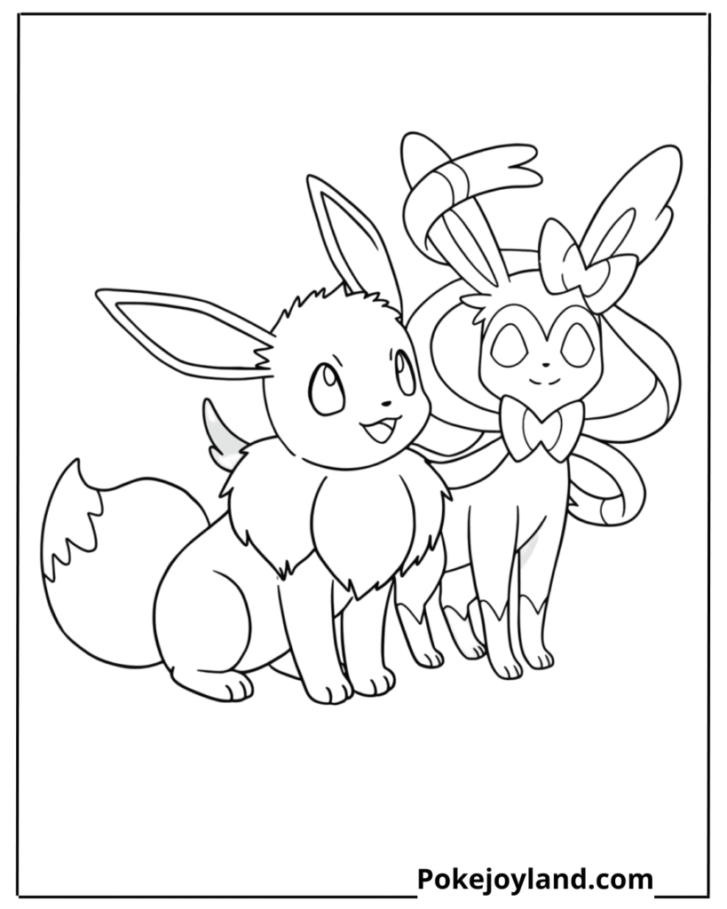 Eevee with Sylveon Coloring Page