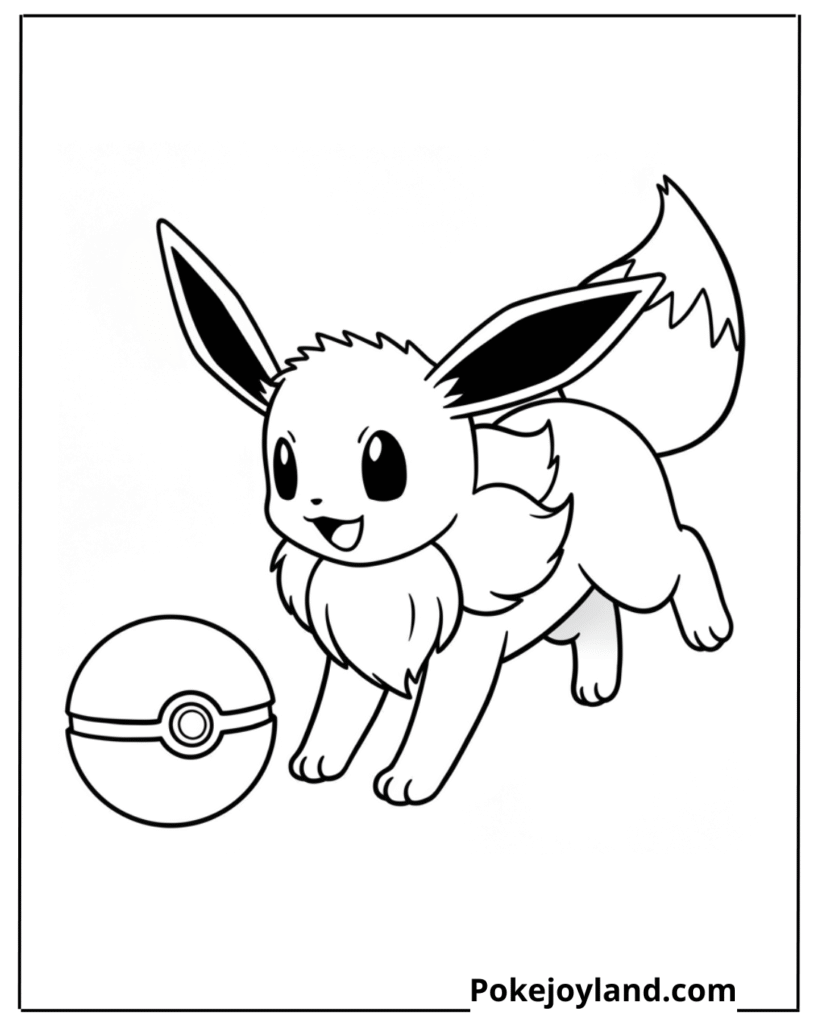 Eevee with Pokeball Coloring Page