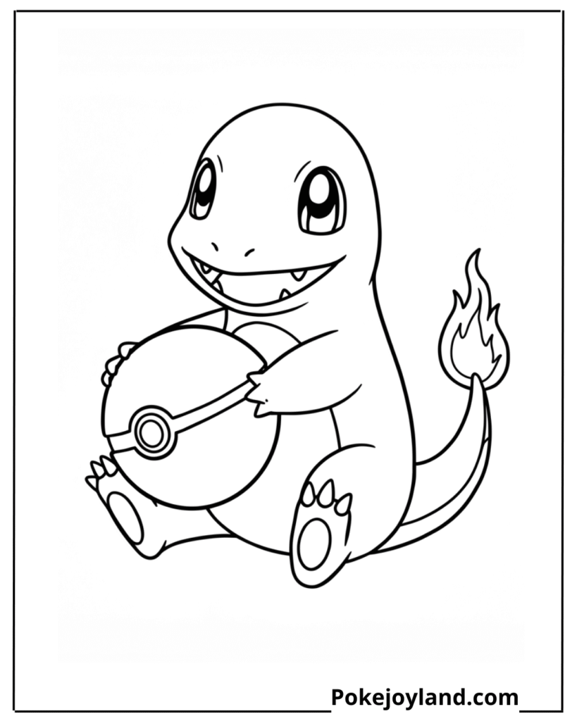 Charmander holding pokeball coloring page