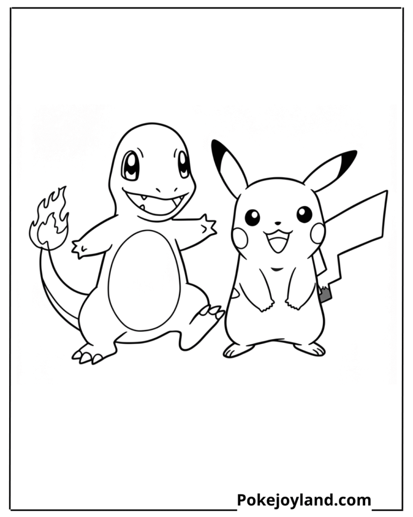 Pikachu and charmander Coloring Page