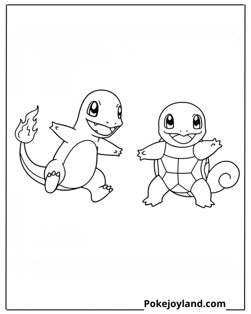 Squirtle and charmander coloring page