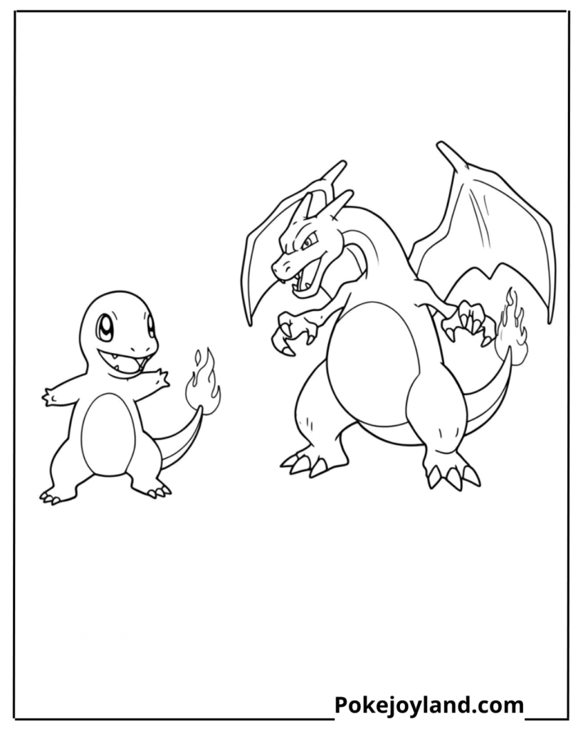 Charmander and charizard coloring page