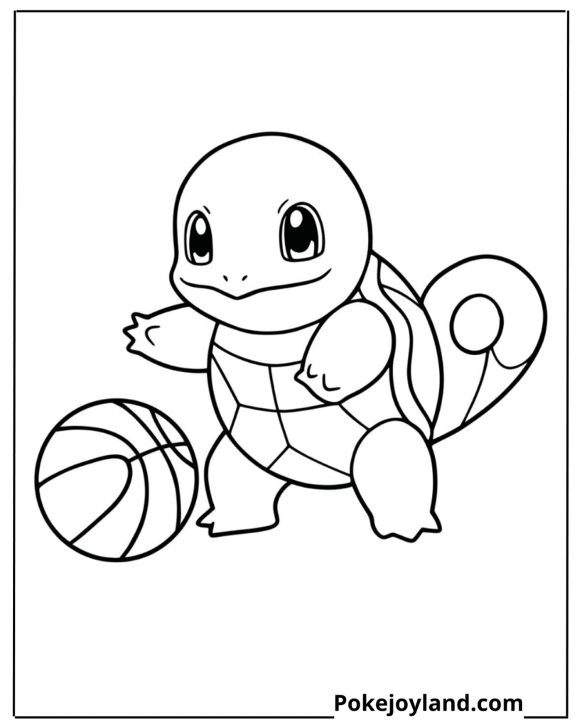 Squirtle Playing with Basket Ball Coloring Page