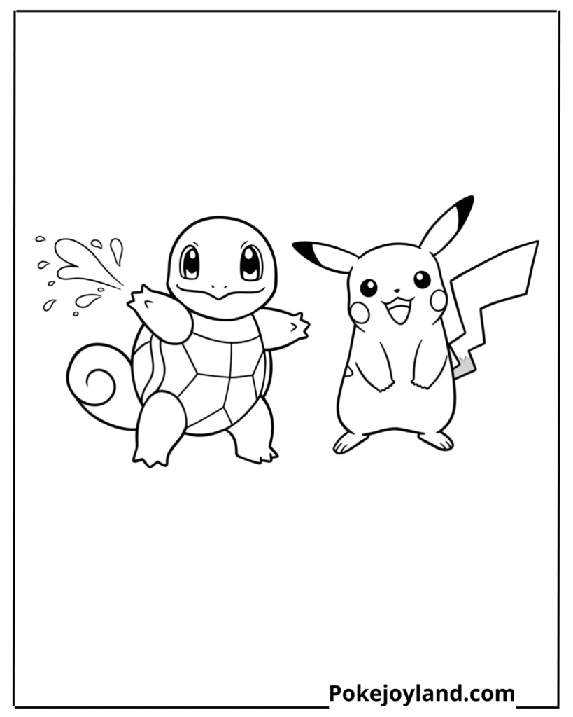Pikachu and Squirtle Coloring Page