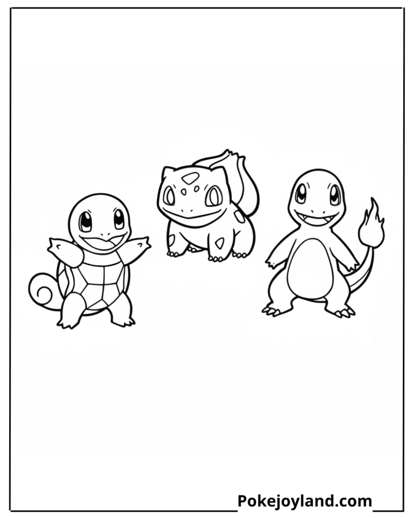 Squirtle and bulbasaur and charmander