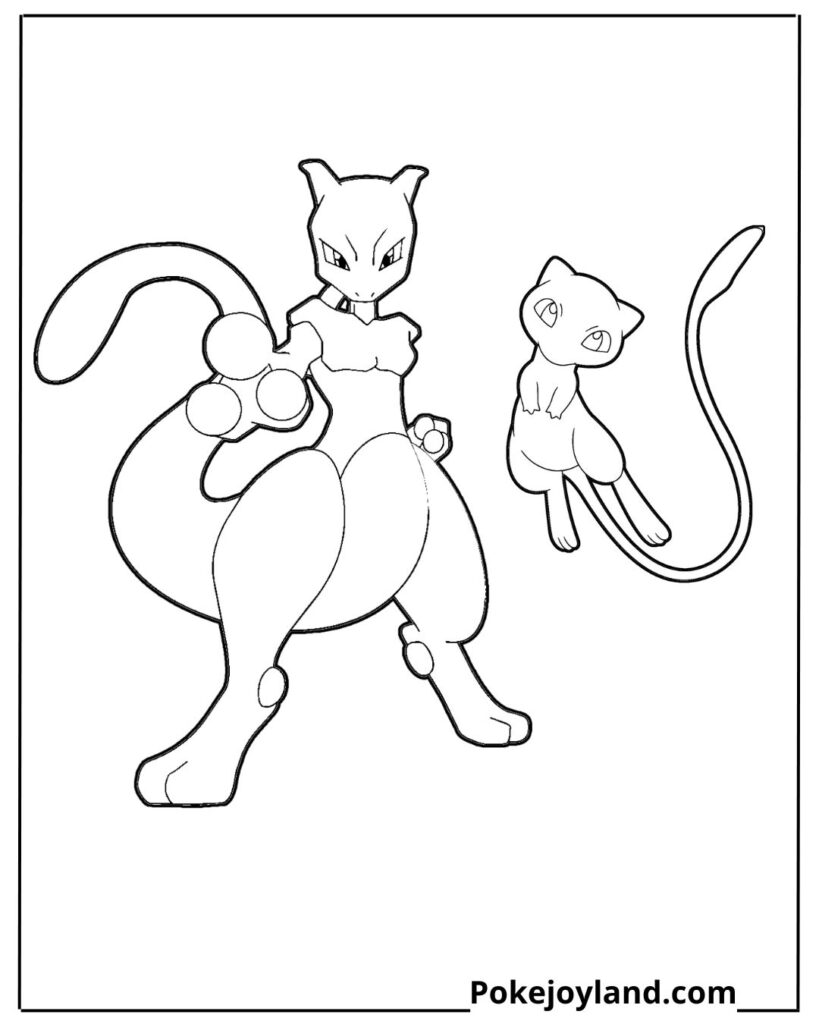 Mew and Mewtwo coloring page
