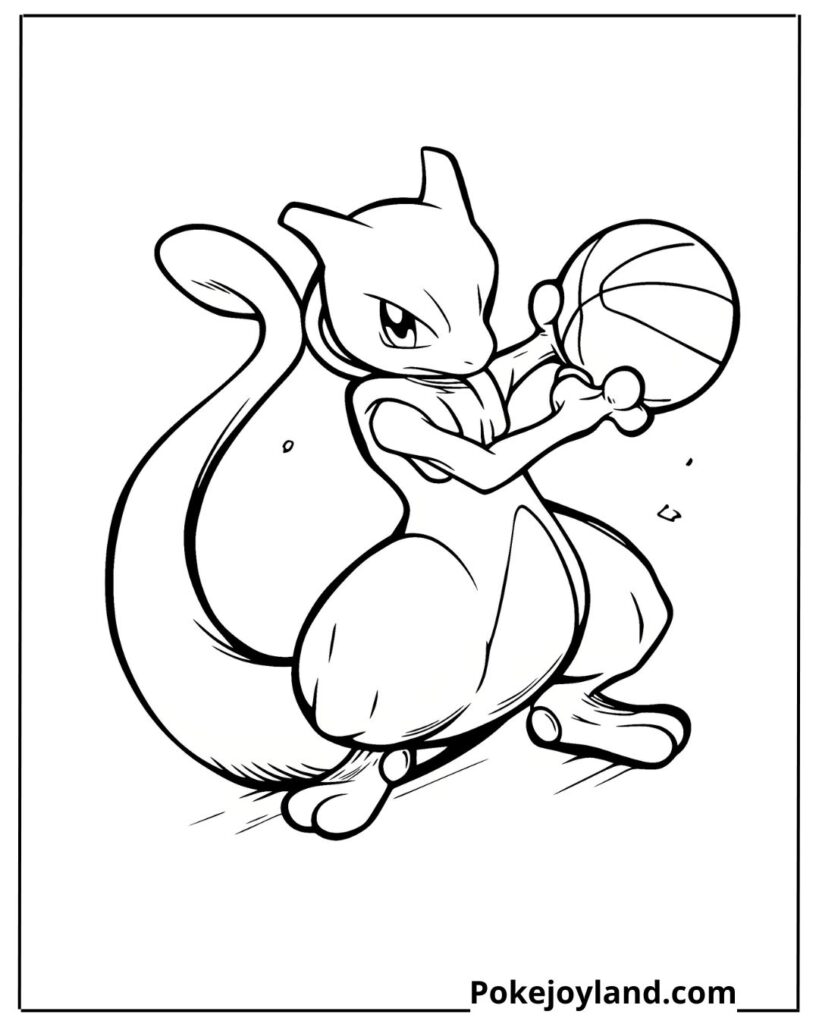 Mewtwo playing basketball coloring page