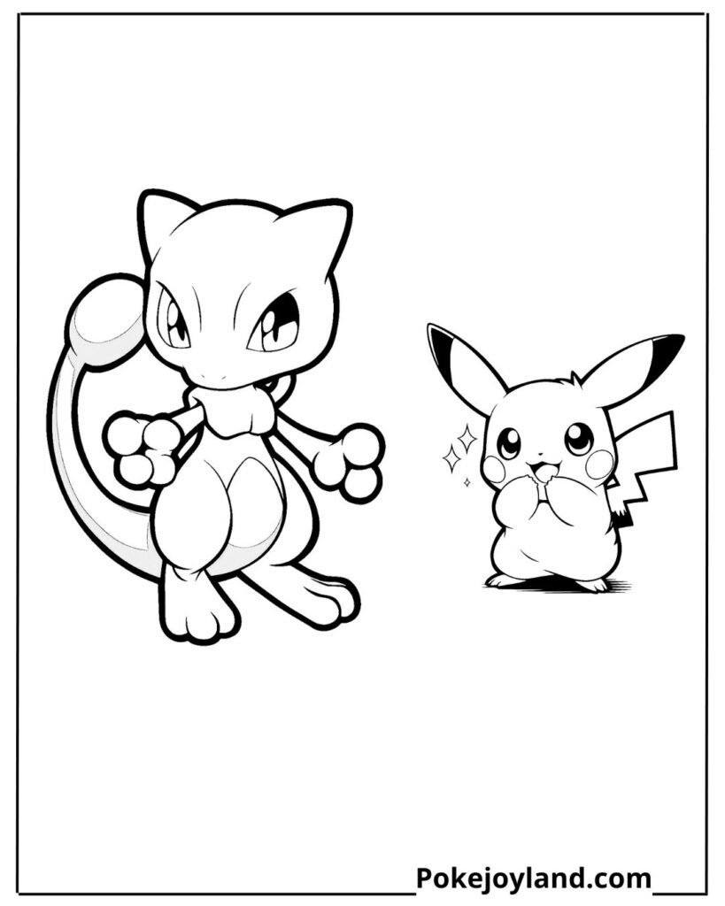 Mewtwo and Pikachu coloring page
