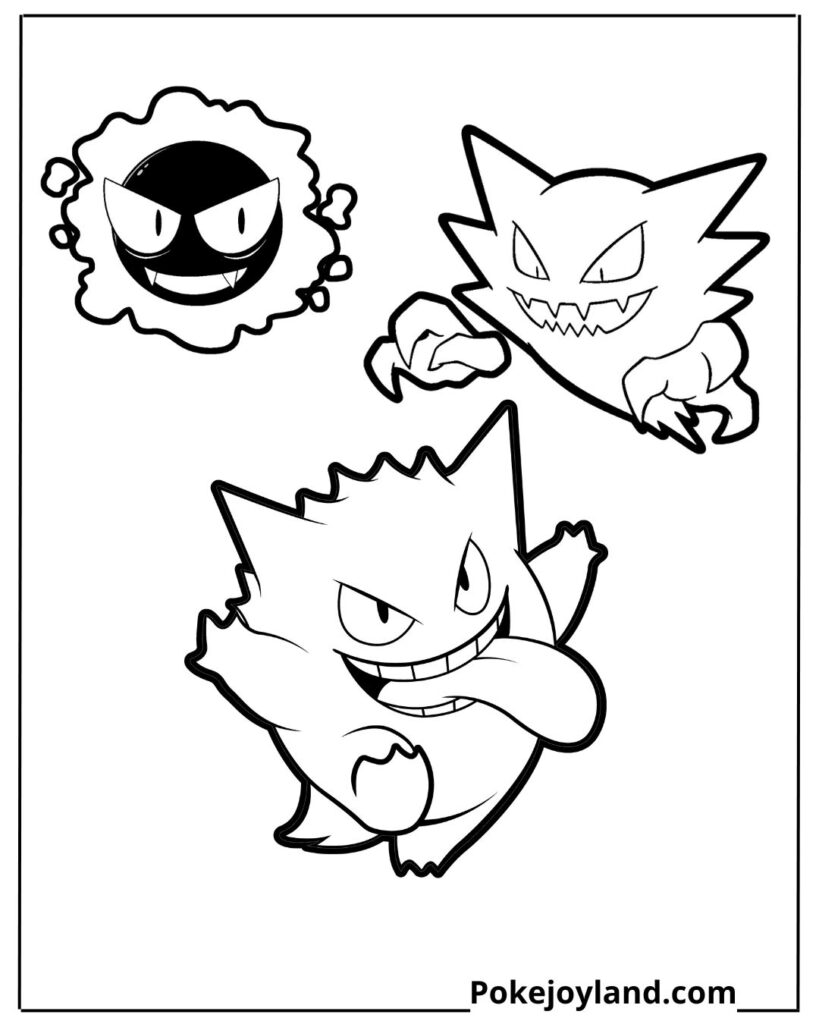 Gastly and Haunter and Gengar Coloring Page