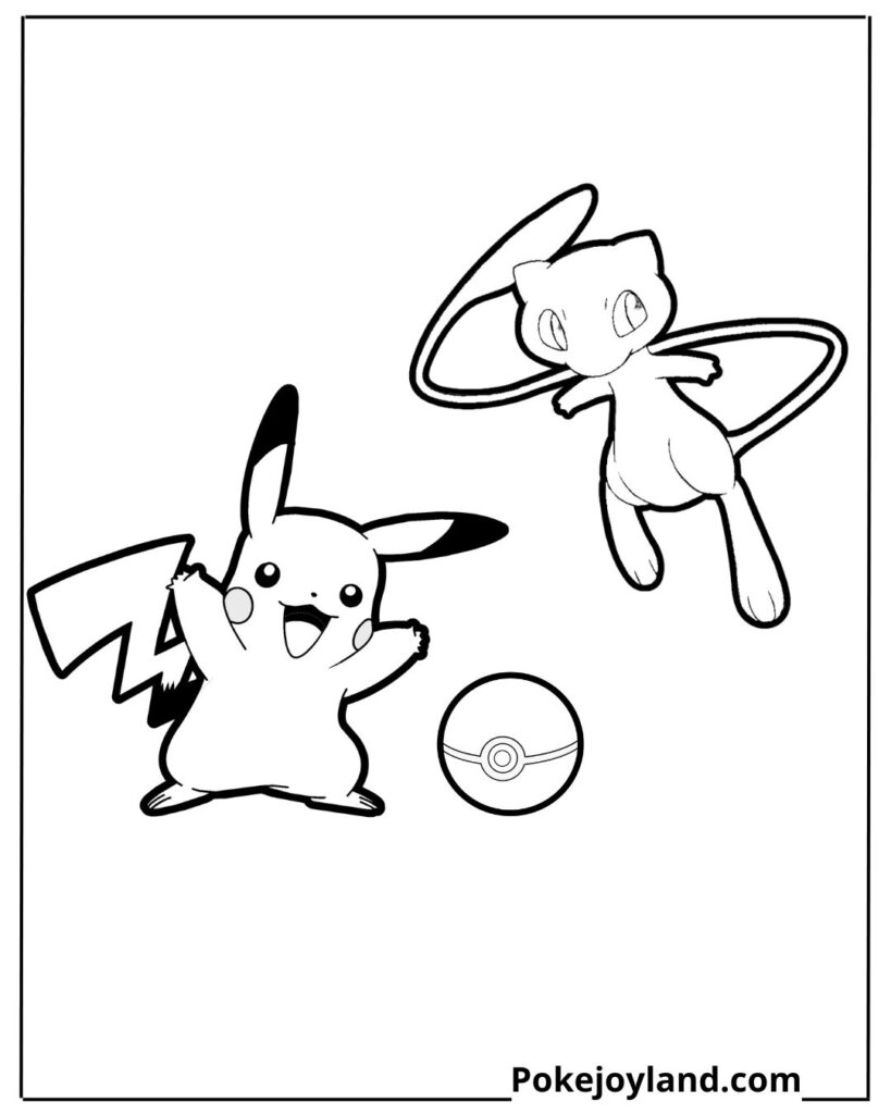 Pikachu and Mew Coloring Page