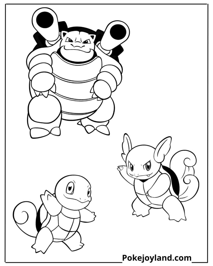 Squirtle wartortle blastoise coloring page
