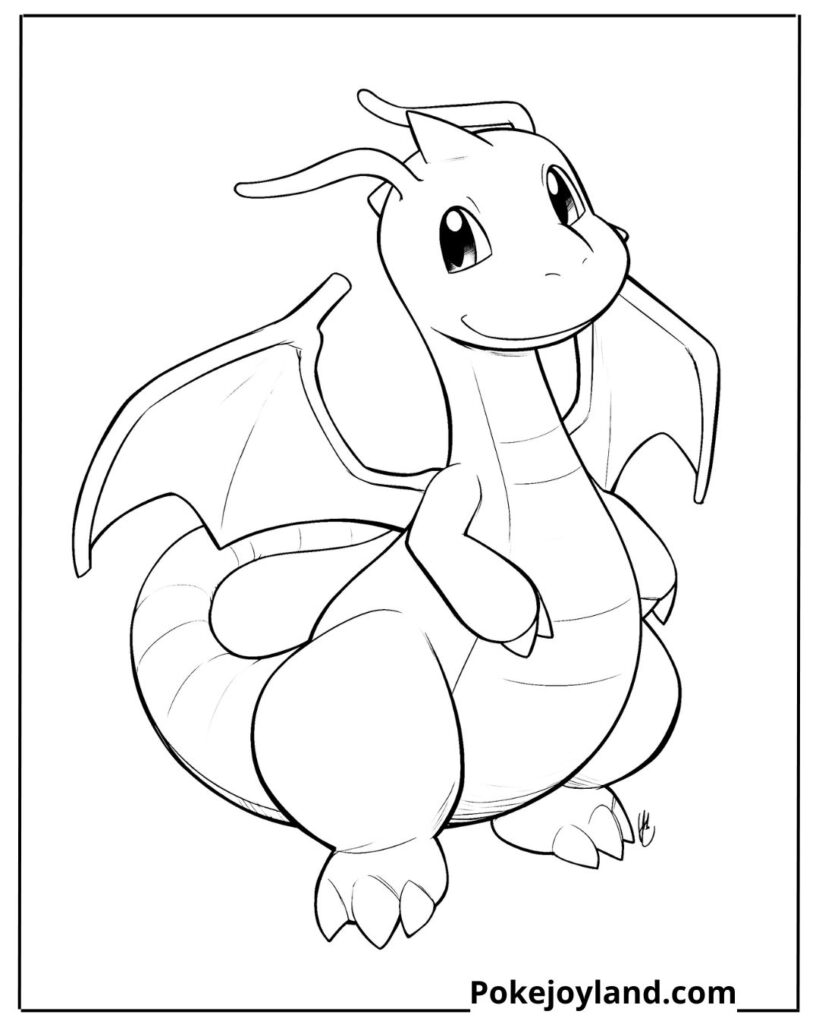 Kawaii Dragonite Coloring Page