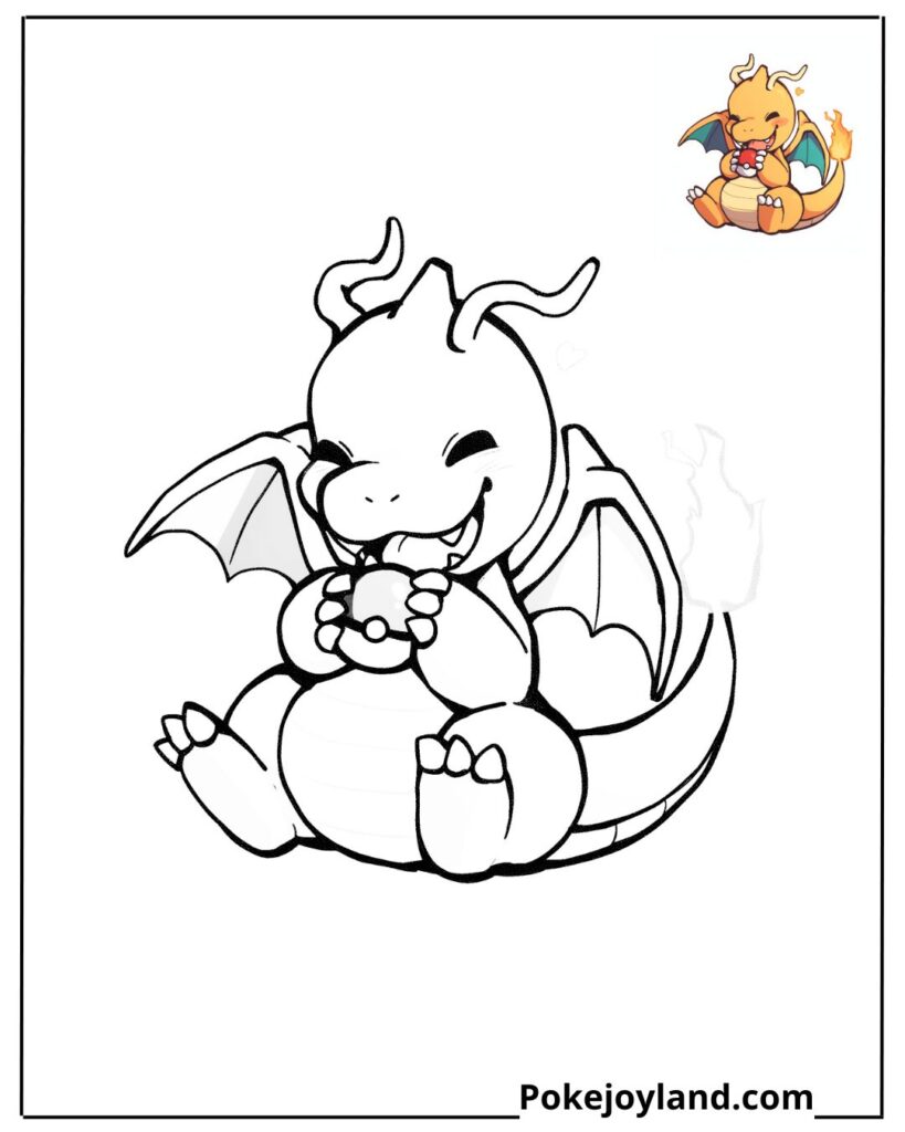 Dragonite holding Pokeball coloring page