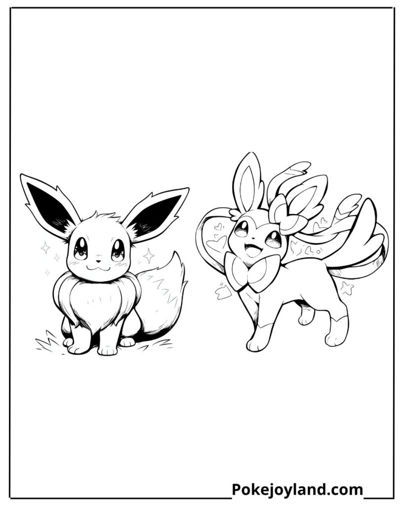 sylveon and eevee coloring page