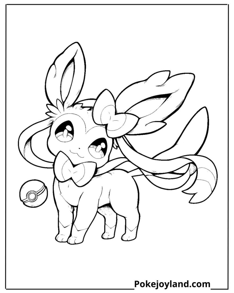 Sylveon with Pokeball Coloring Page