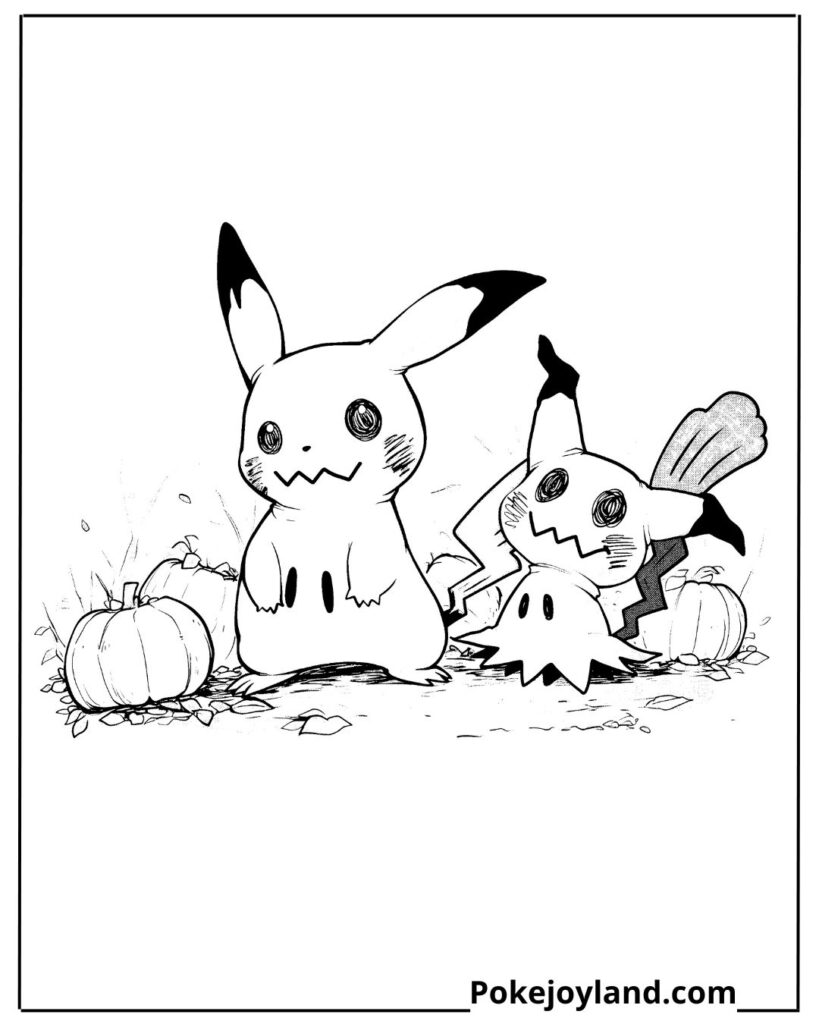 Pikachu with Mimikyu coloring page