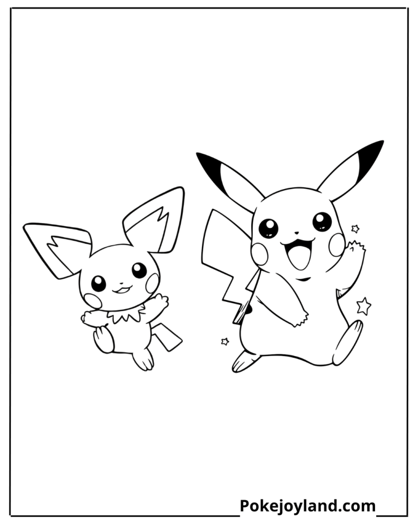 Pichu with Piikachu Coloring Page